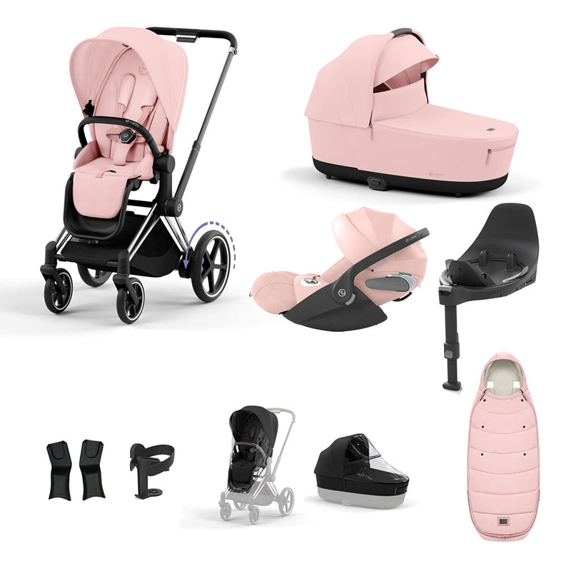 Cybex e-Priam Travel System - Chrome Black / Peach Pink