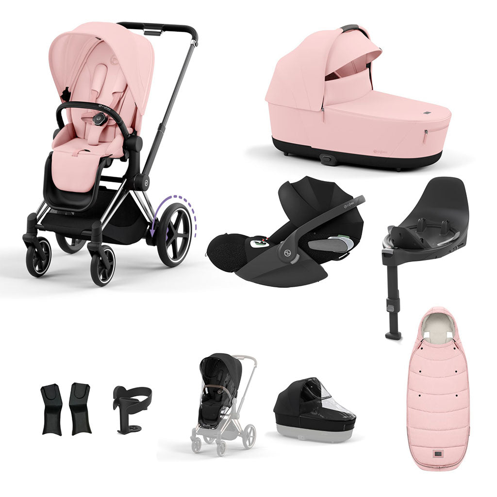Cybex e-Priam Travel System - Chrome Black / Peach Pink