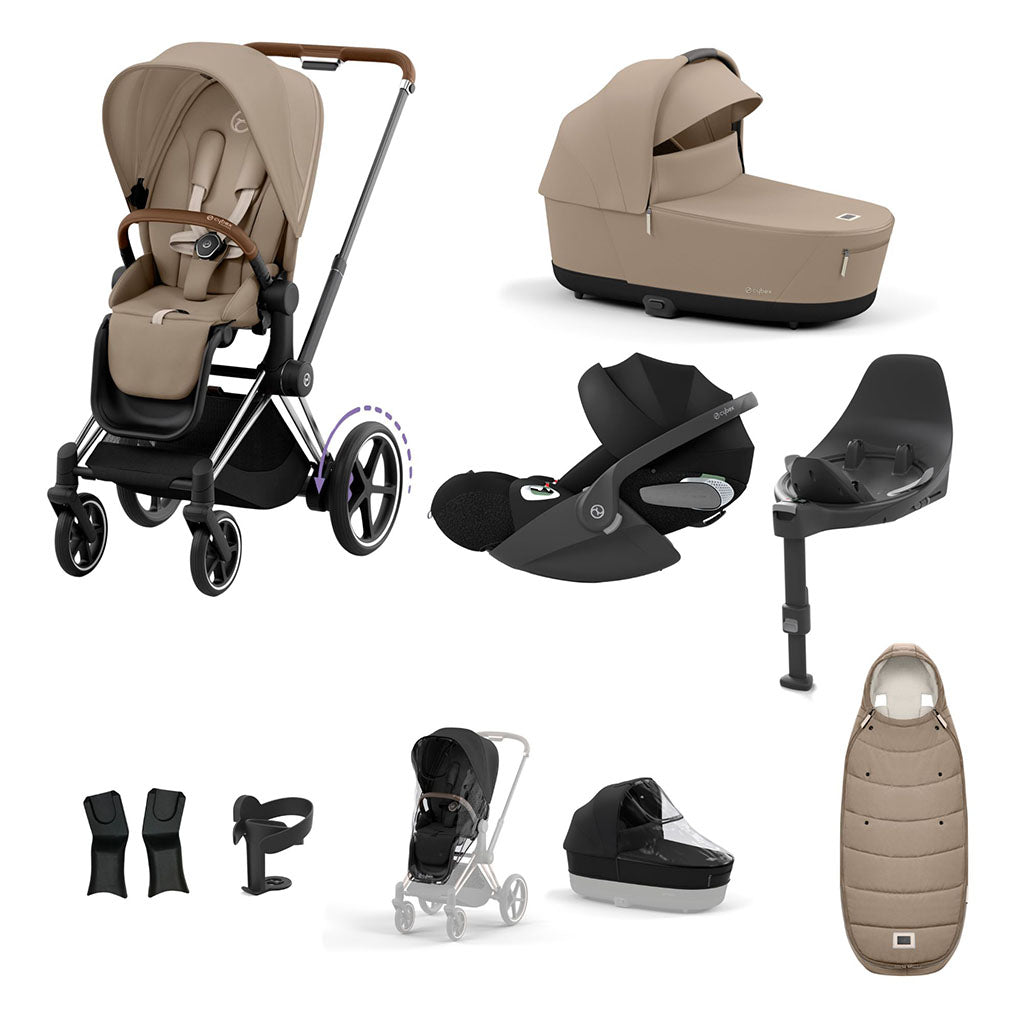 Cybex e-Priam Travel System - Chrome Brown / Cozy Beige