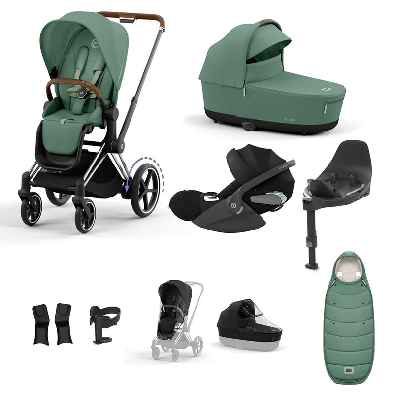 Cybex e-Priam Travel System - Chrome Brown / Leaf Green