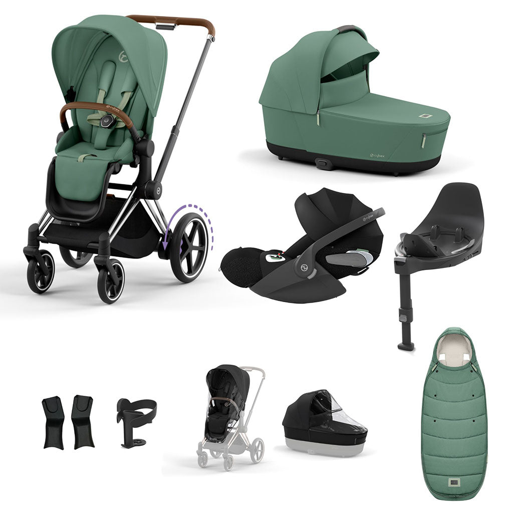 Cybex e-Priam Travel System - Chrome Brown / Leaf Green