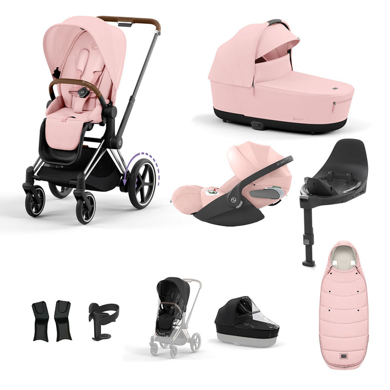 Cybex e-Priam Travel System - Chrome Brown / Peach Pink