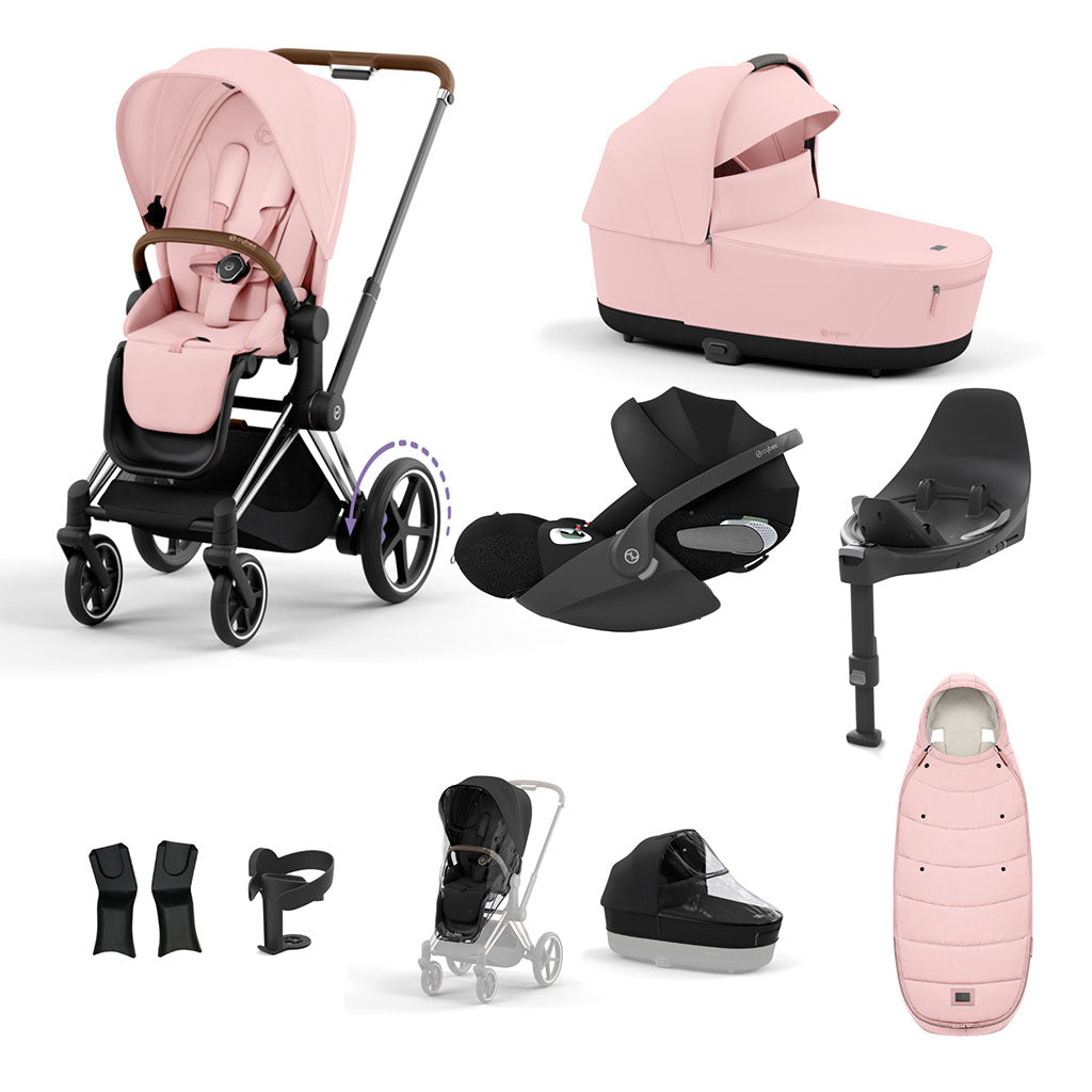 Cybex e-Priam Travel System - Chrome Brown / Peach Pink