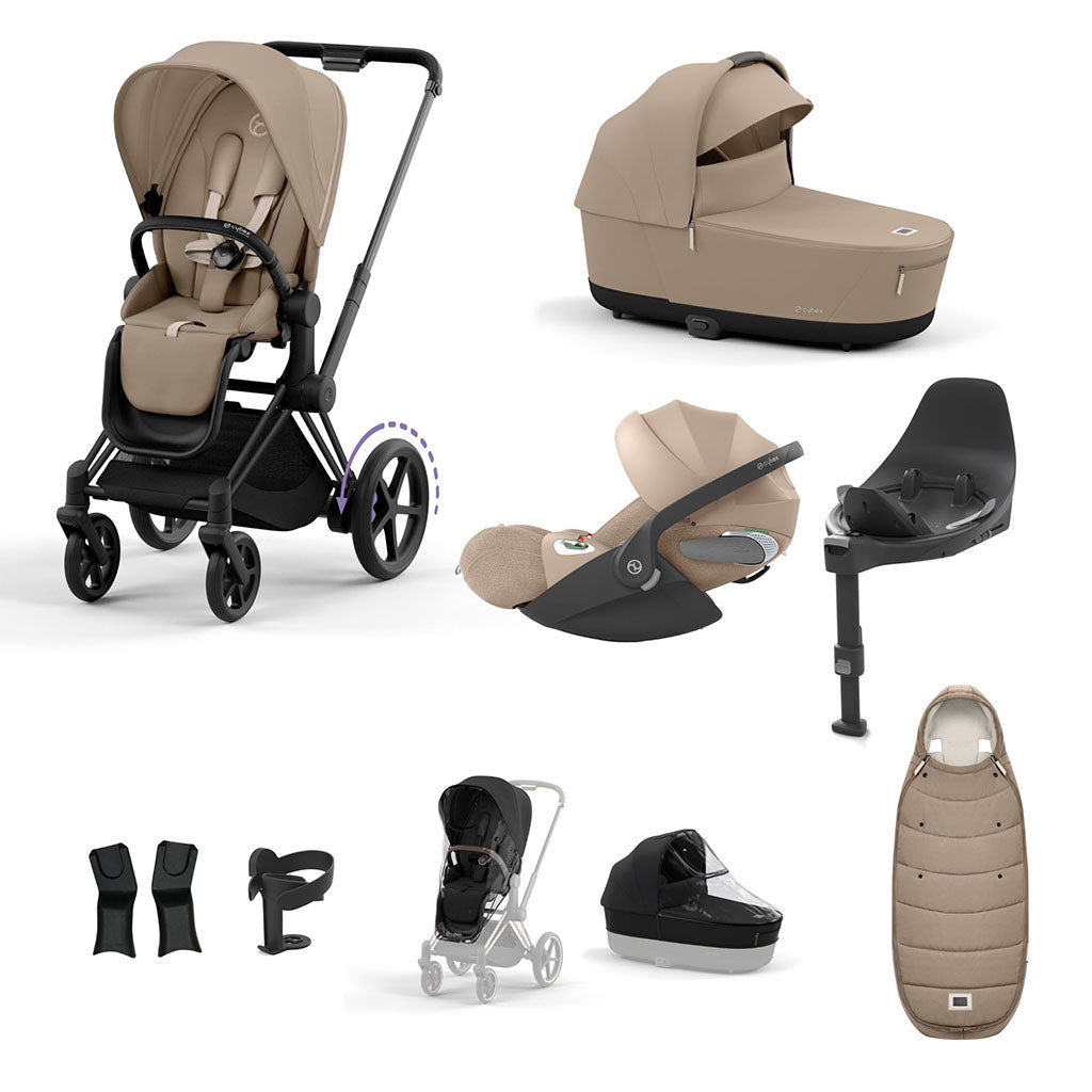 Cybex e-Priam Travel System - Matt Black / Cozy Beige
