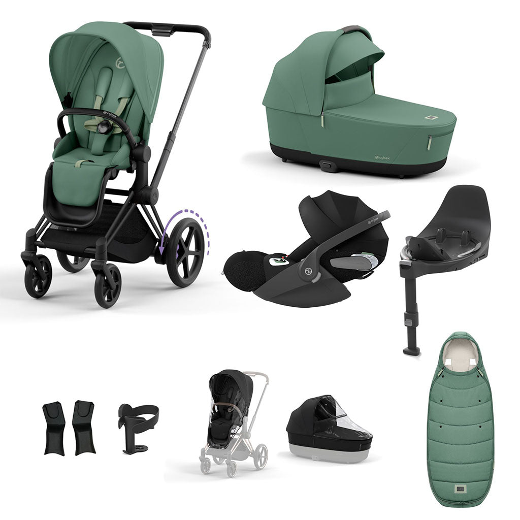 Cybex e-Priam Travel System - Matt Black / Leaf Green
