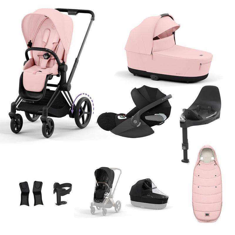 Cybex e-Priam Travel System - Matt Black / Peach Pink