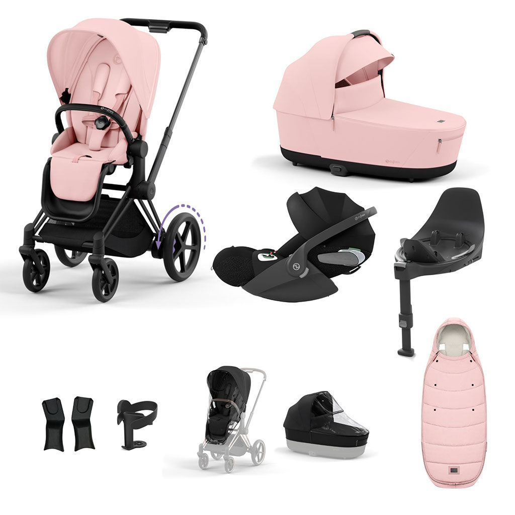 Cybex e-Priam Travel System - Matt Black / Peach Pink