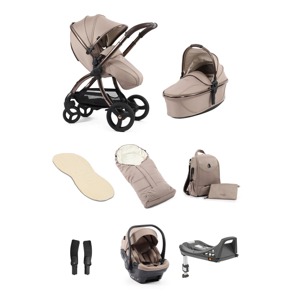 Egg 3 Luxury Shell i Size Travel System - Houndstooth Almond
