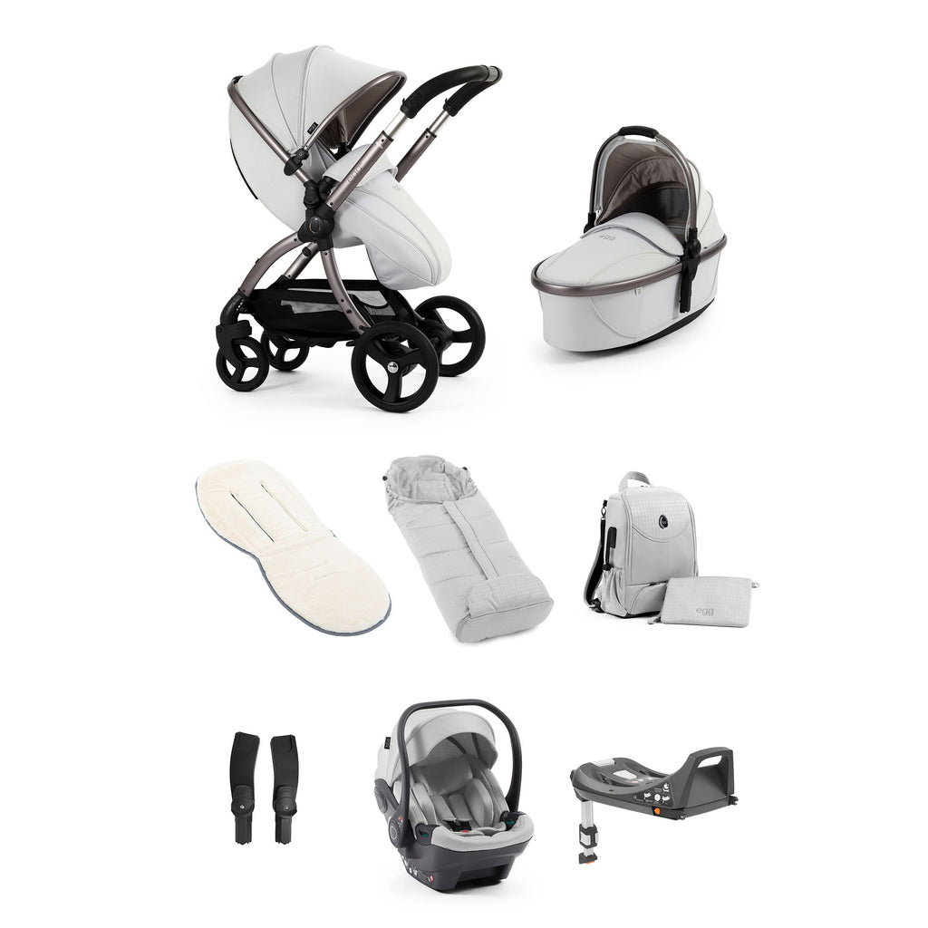 Egg 3 Luxury Shell i Size Travel System - Houndstooth Silver