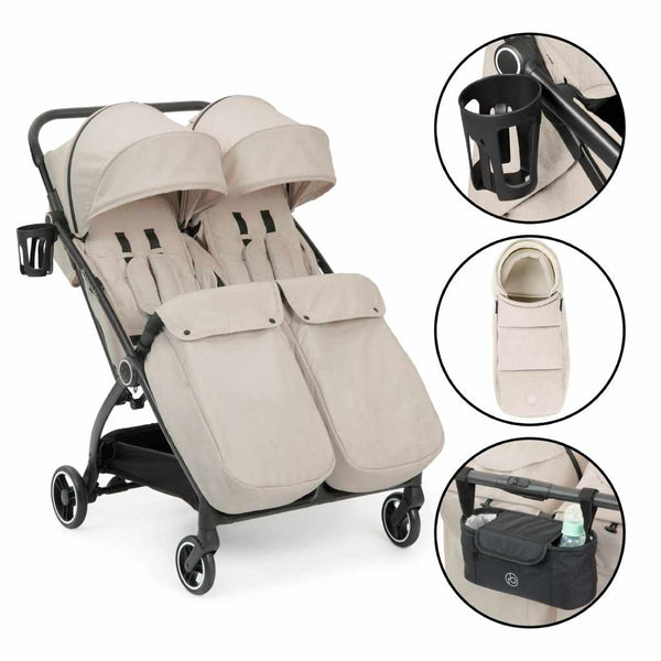 Ickle Bubba Aries Double Prime Autofold Stroller - Stone