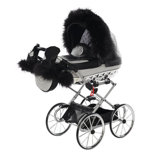 Junama Handcraft Glitter Black Silver Doll's Pram