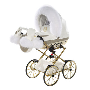 Junama Handcraft Glitter White Gold Doll's Pram