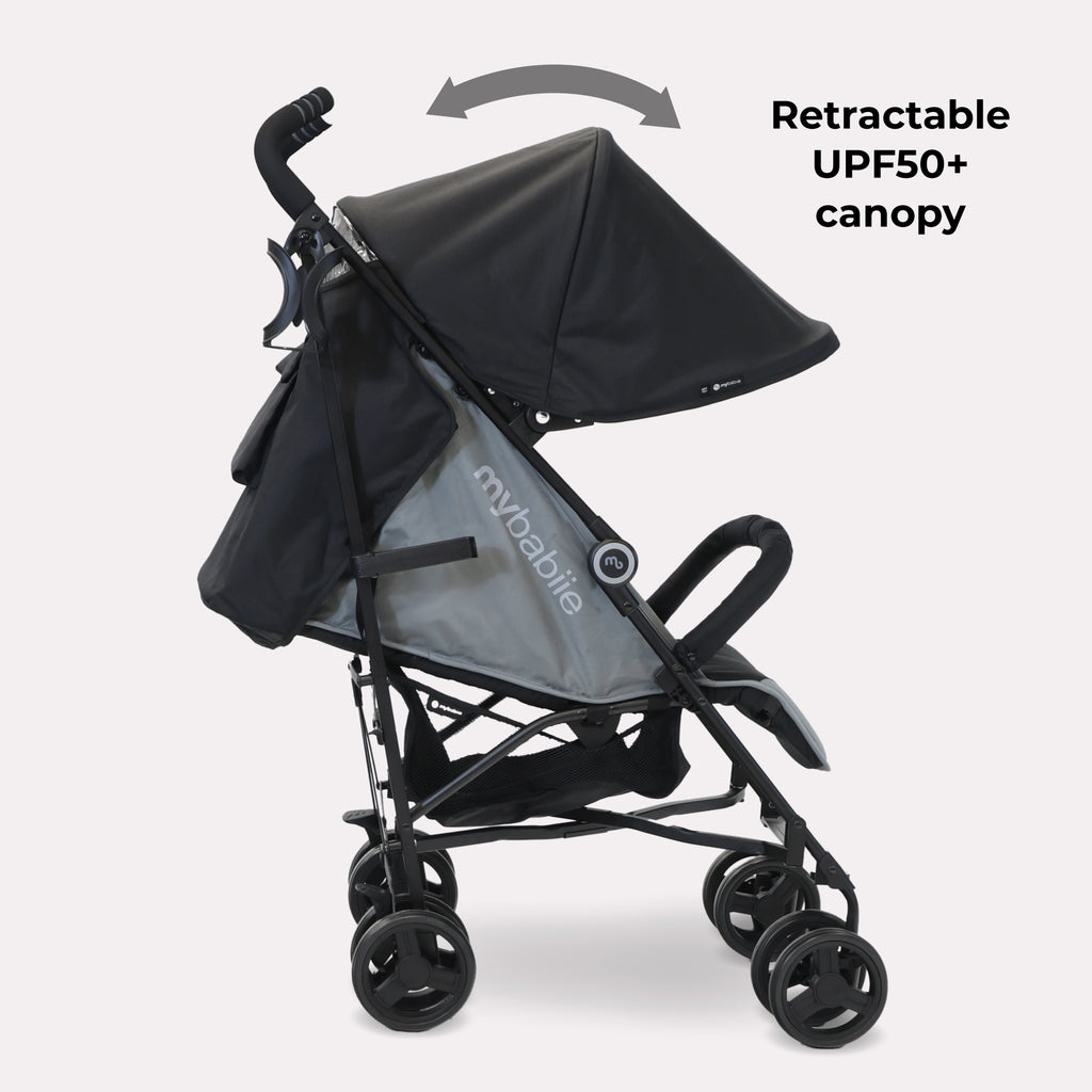 My Babiie MB02 Plus Lightweight Stroller - Black and Grey