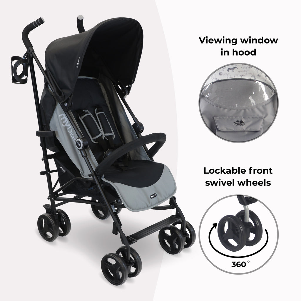My Babiie MB02 Plus Lightweight Stroller - Black and Grey