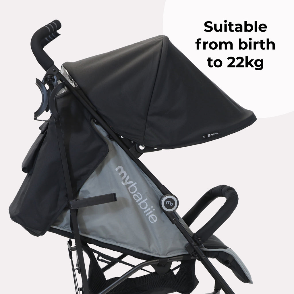 My Babiie MB02 Plus Lightweight Stroller - Black and Grey