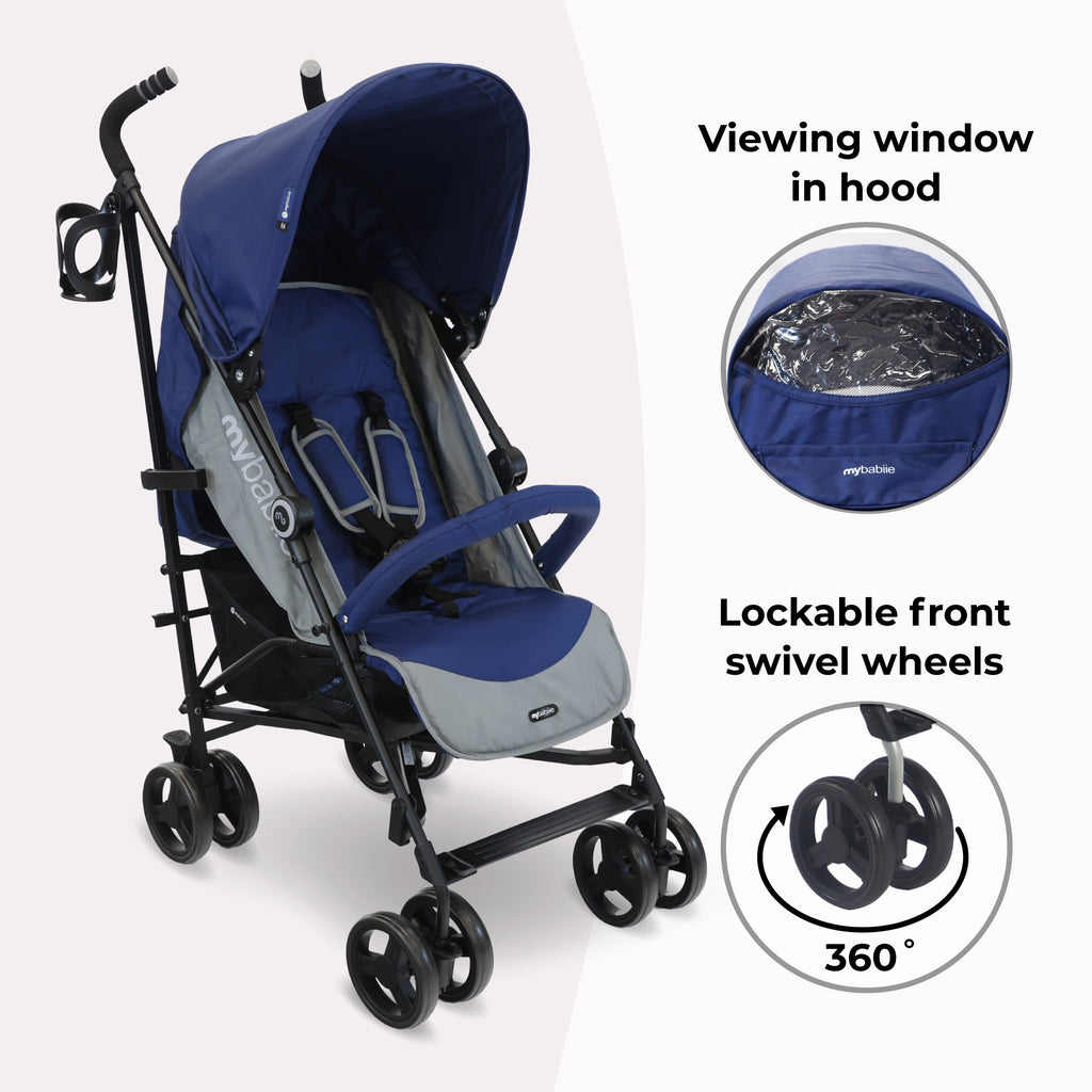 My Babiie MB02 Plus Lightweight Stroller - Blue and Grey
