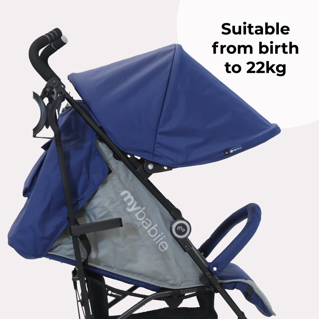 My Babiie MB02 Plus Lightweight Stroller - Blue and Grey