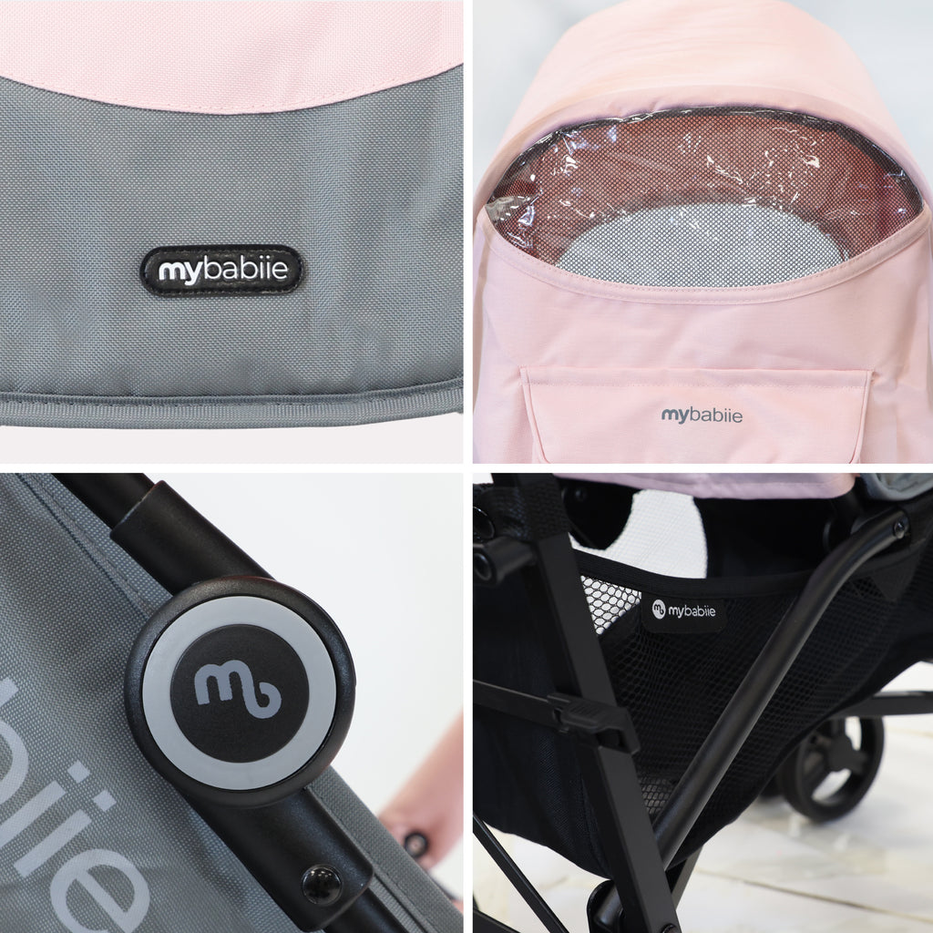 My Babiie MB02 Plus Lightweight Stroller - Pink and Grey