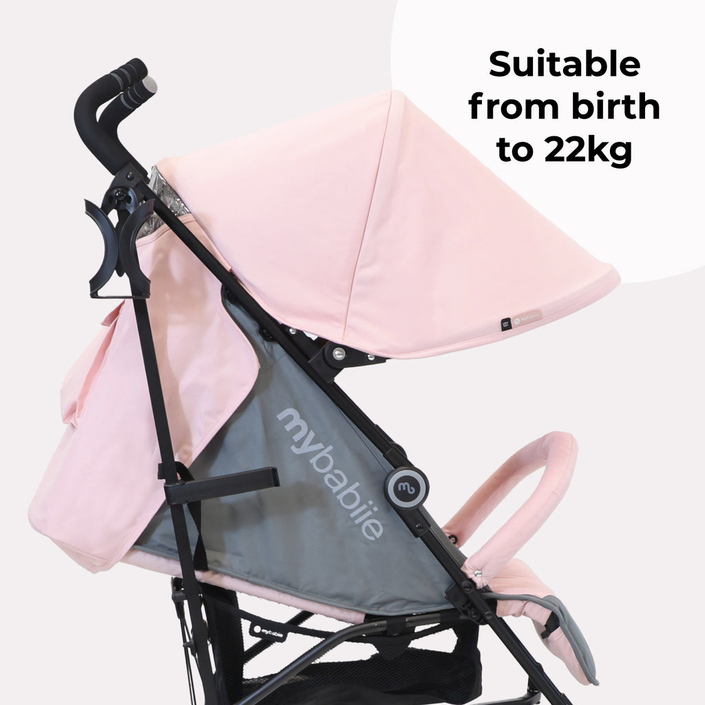 My Babiie MB02 Plus Lightweight Stroller - Pink and Grey