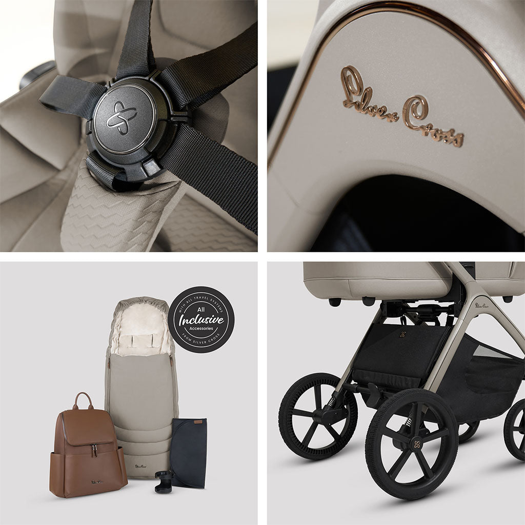 Silver Cross Cove Pushchair Ultimate 360 Car Seat Bundle - Champagne