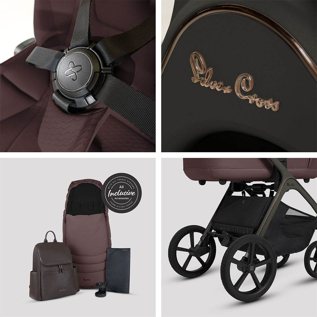 Silver Cross Cove Pushchair Ultimate 360 Family Car Seat Bundle - Damson