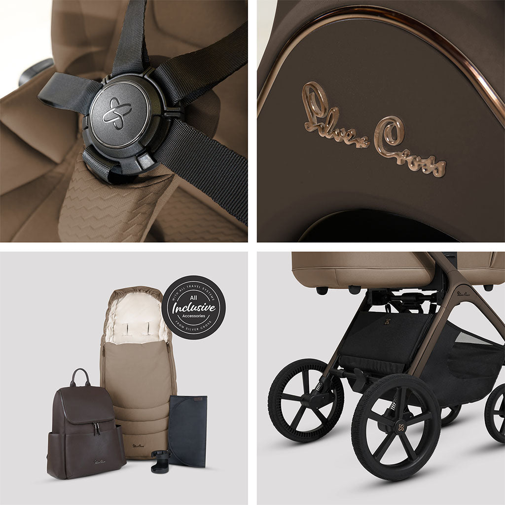 Silver Cross Cove Pushchair Ultimate 360 Family Car Seat Bundle - Maple