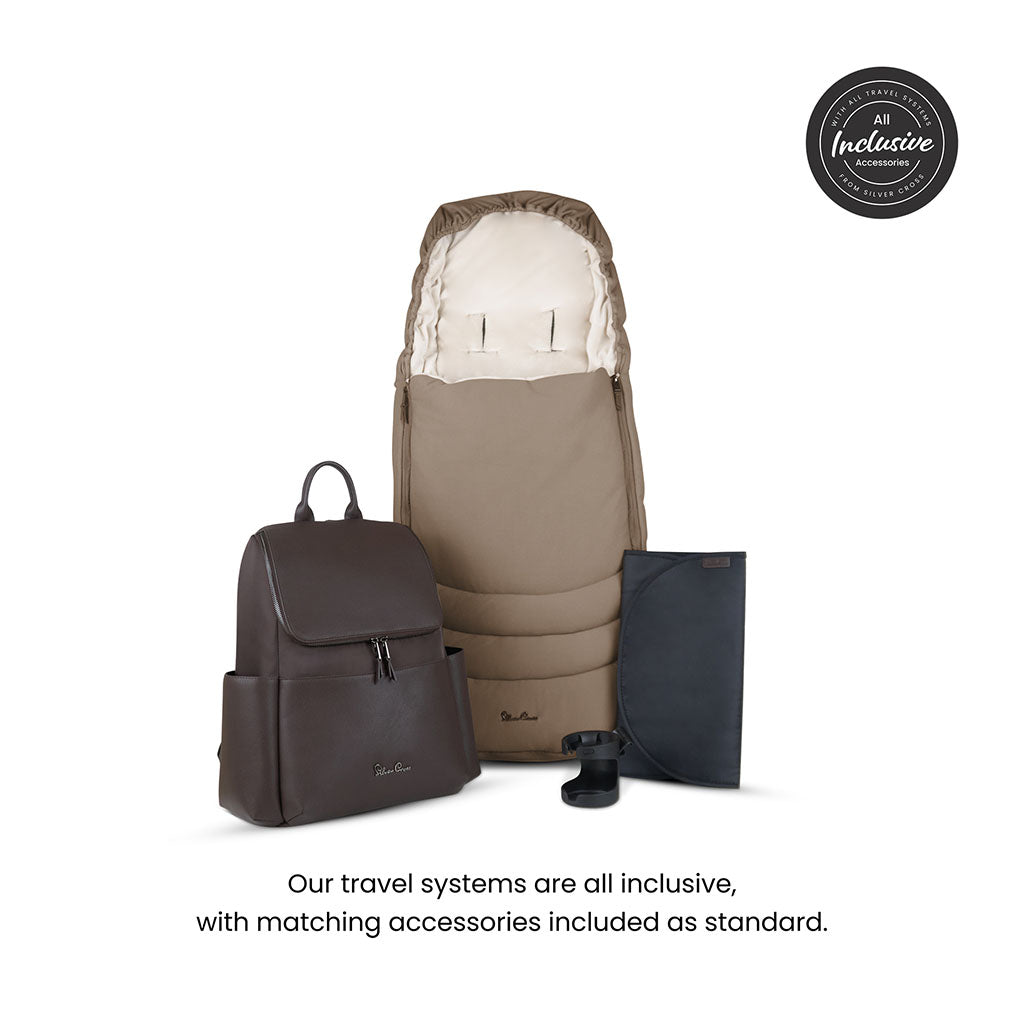 Silver Cross Cove Pushchair Ultimate 360 Family Car Seat Bundle - Maple