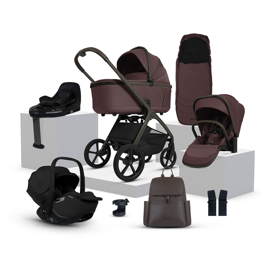 Silver Cross Cove Pushchair Ultimate 360 Car Seat Bundle - Damson