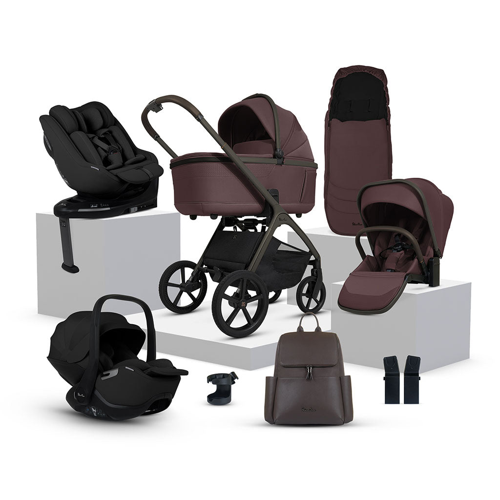 Silver Cross Cove Pushchair Ultimate 360 Family Car Seat Bundle - Damson