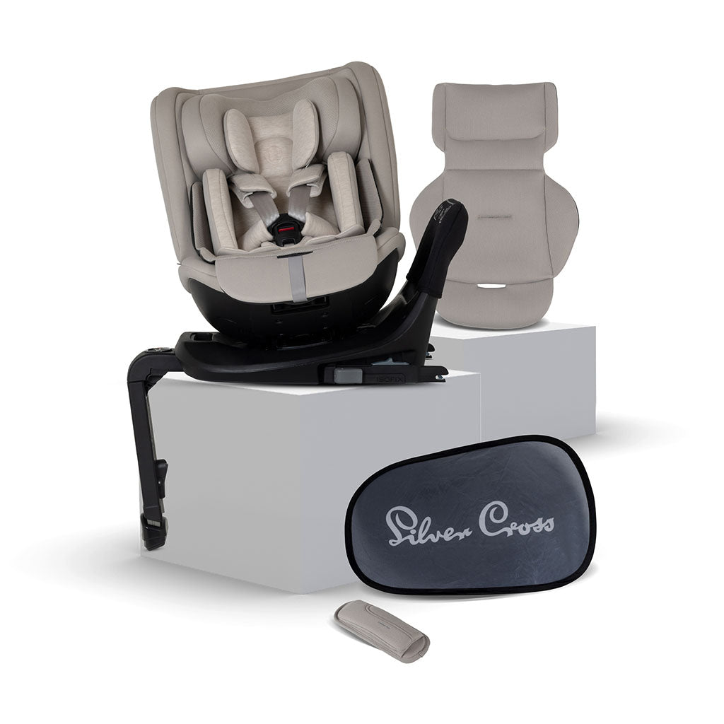 Silver Cross Motion 3 All Size 360 Rotating Car Seat Natural Taupe 1