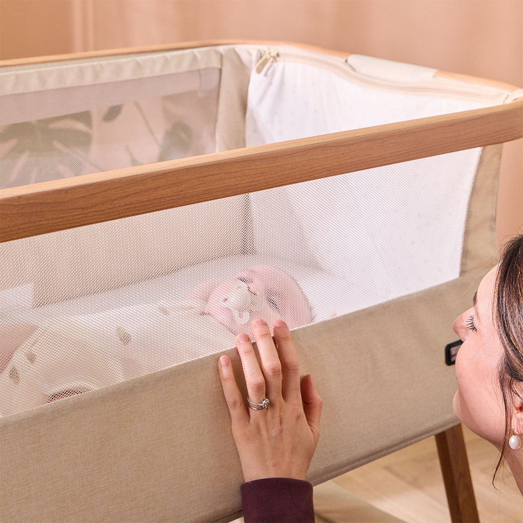 Tutti Bambini CoZee Air Bedside Crib - Scandinavian Walnut/Ecru