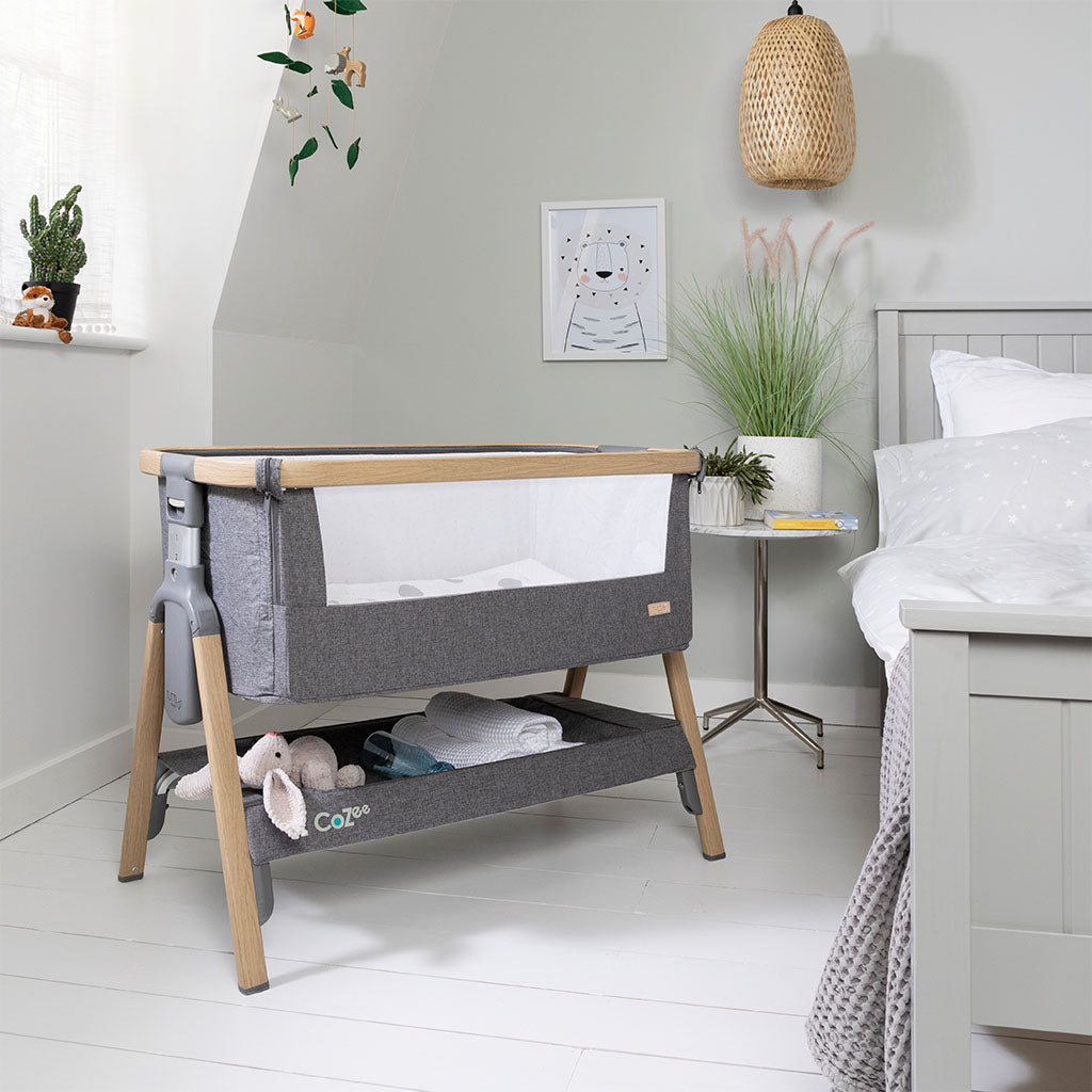 Tutti Bambini CoZee Bedside Crib - Oak/Charcoal
