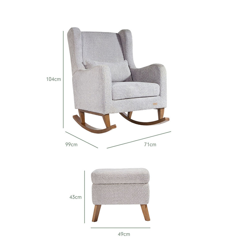 Tutti Bambini Harper Wingback Rocking Chair & Footstool - Teddy Cloud Grey