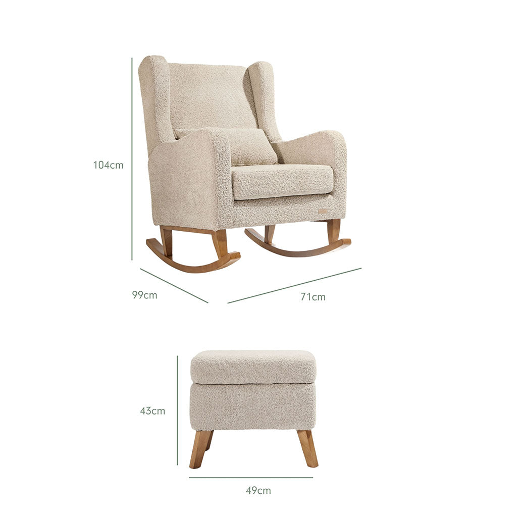 Tutti Bambini Harper Wingback Rocking Chair & Footstool - Teddy Mushroom