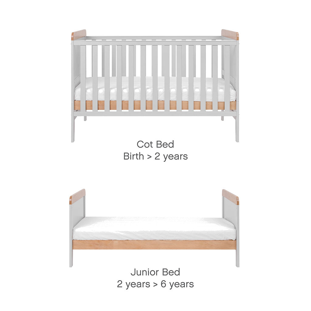 Tutti Bambini Rio Cot Bed with Cot Top Changer & Mattress - Dove Grey/Oak