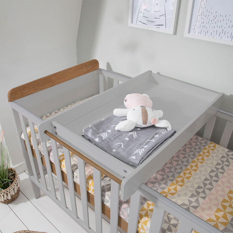 Tutti Bambini Rio Cot Bed with Cot Top Changer & Mattress - Dove Grey/Oak