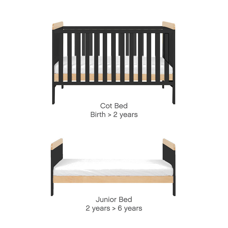 Tutti Bambini Rio Cot Bed with Cot Top Changer & Mattress - Slate Grey/Oak