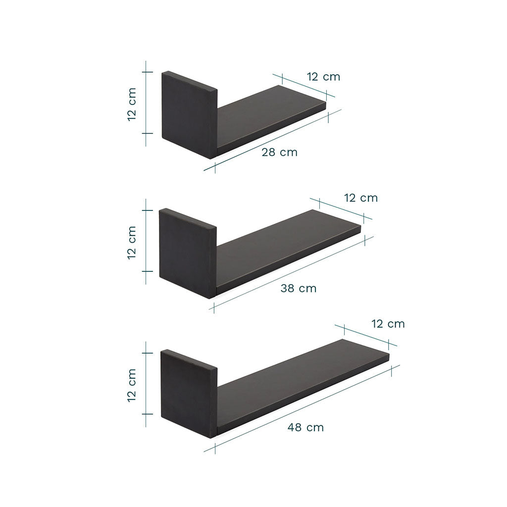 Tutti Bambini Rio Set of Three L-Shaped Wall Shelves - Slate Grey