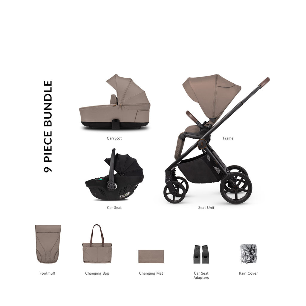 Venicci Claro 3 in 1 Pushchair with Tiago Black Car Seat - Almond