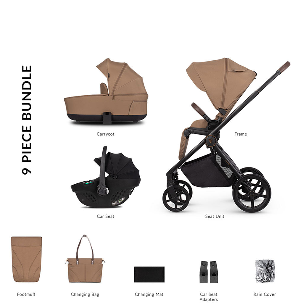 Venicci Claro 3 in 1 Pushchair with Tiago Black Car Seat - Caramel