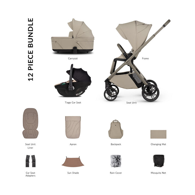 Venicci Tila 3in1 Comfort Bundle with Tiago Beige Car Seat - Latte