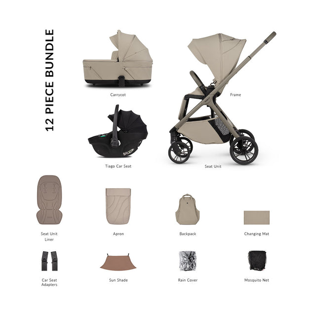Venicci Tila 3in1 Comfort Bundle with Tiago Black Car Seat - Latte