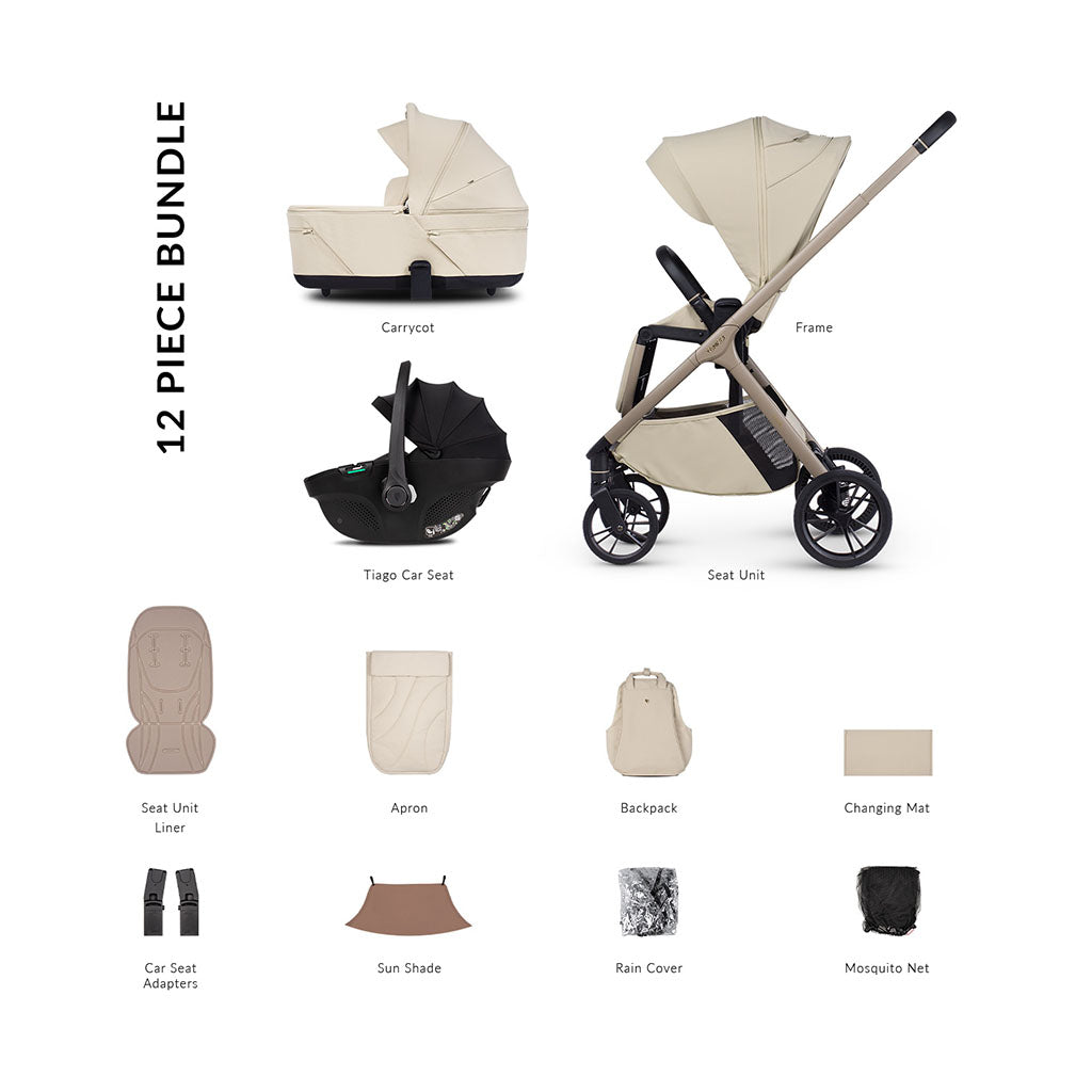 Venicci Tila 3in1 Comfort Bundle with Tiago Black Car Seat - Sabbia