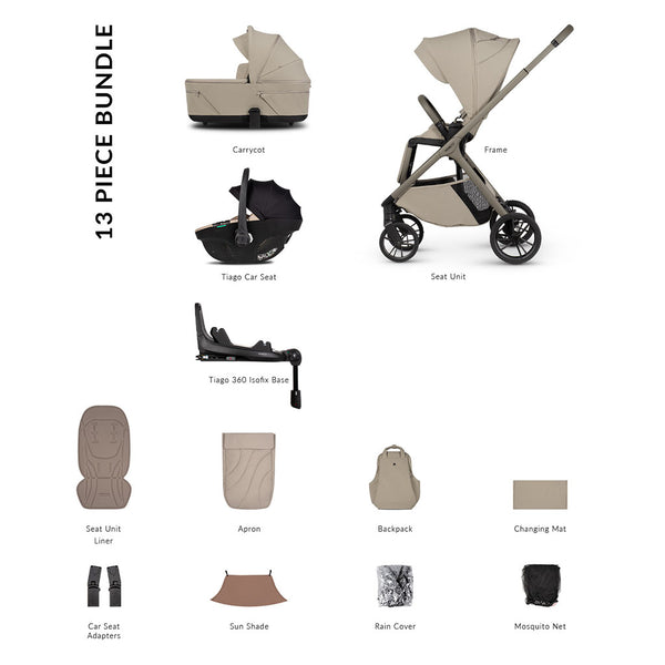Venicci Tila 4in1 Luxury Bundle with Tiago Beige Car Seat and Base - Latte