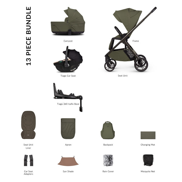 Venicci Tila 4in1 Luxury Bundle with Tiago Beige Car Seat and Base - Olive