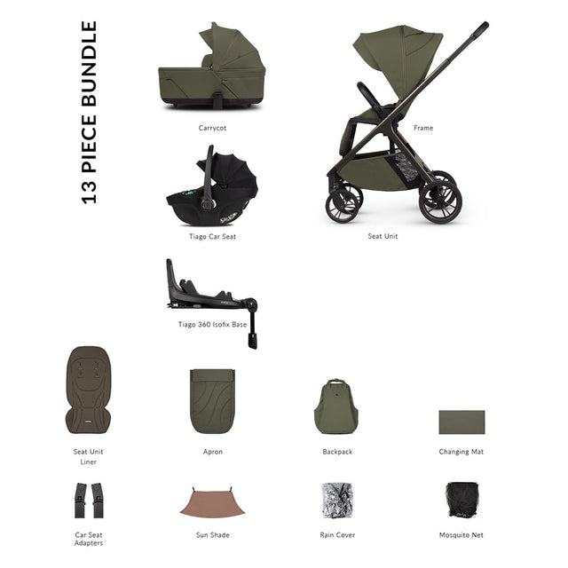 Venicci Tila 4in1 Luxury Bundle with Tiago Black Car Seat and Base - Olive