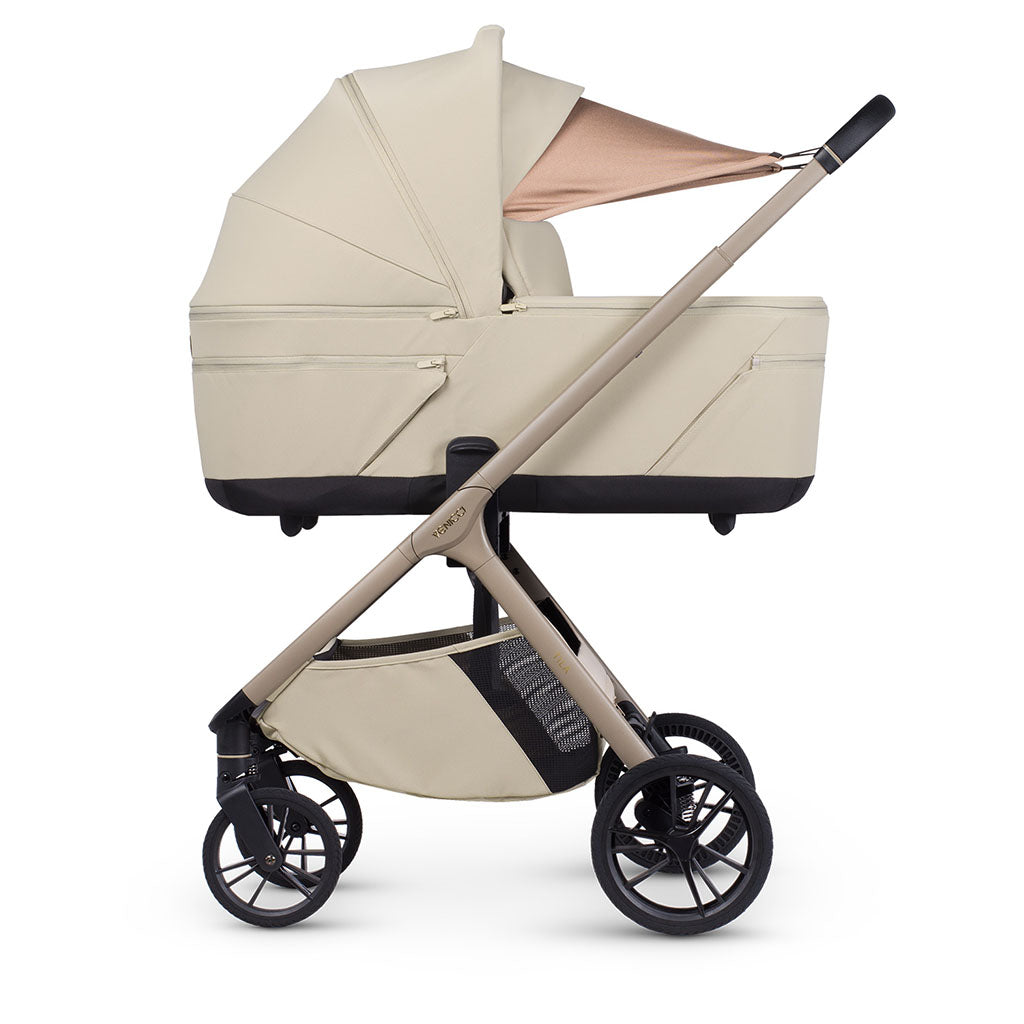 Venicci_Tila_Carrycot_extendable_apron_hood_side_view_Sabbia_Cream