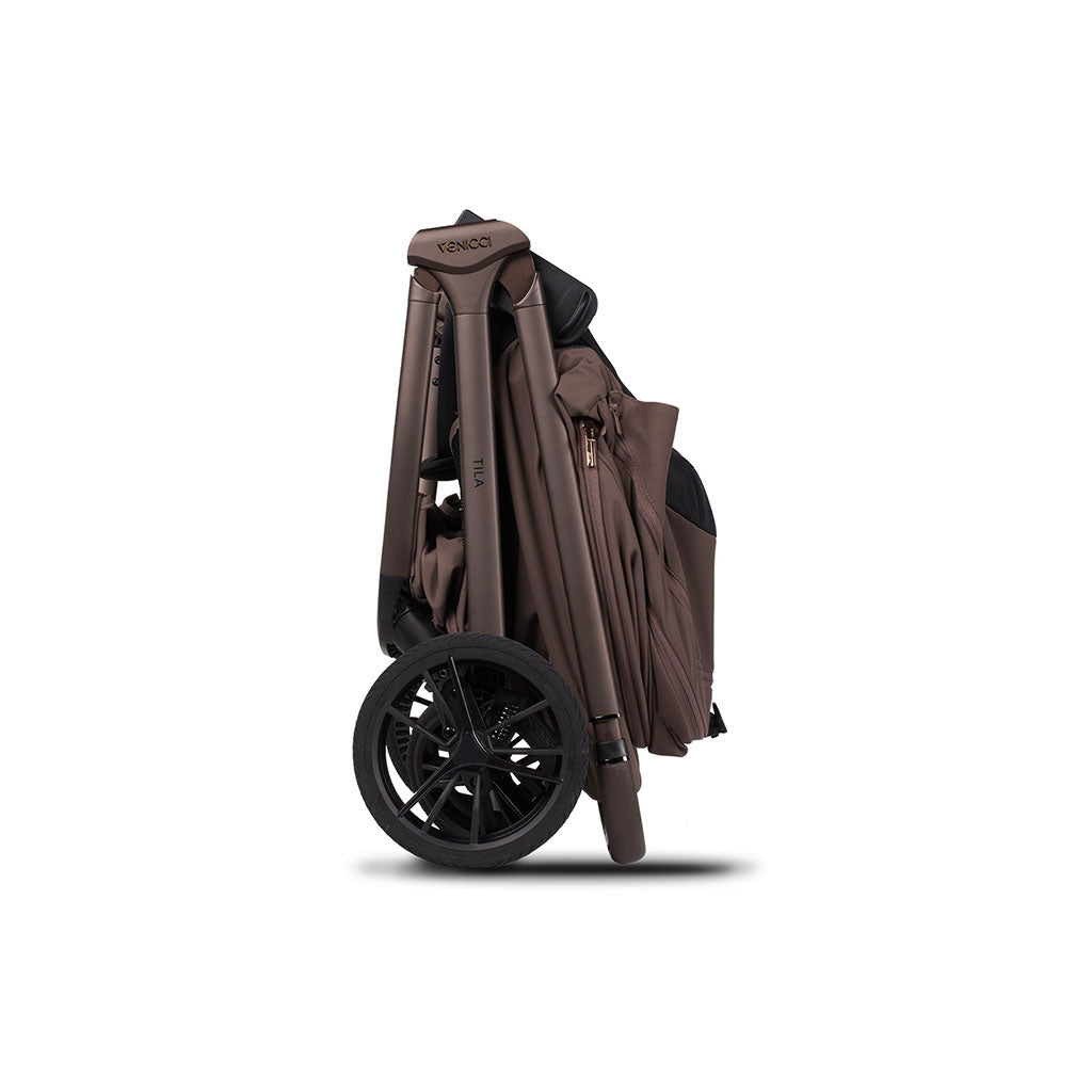 Venicci Tila Folded with carrycot side view in Noce - Chocolate