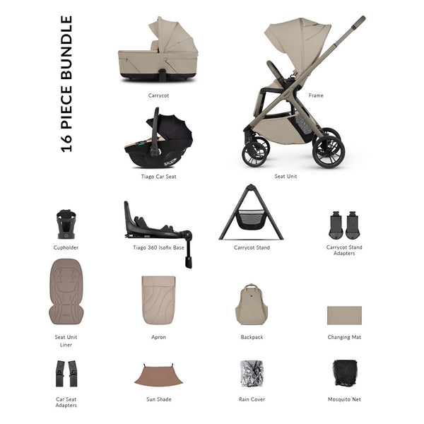 Venicci Tila Ultimate Bundle with Tiago Beige Car Seat and Base - Latte