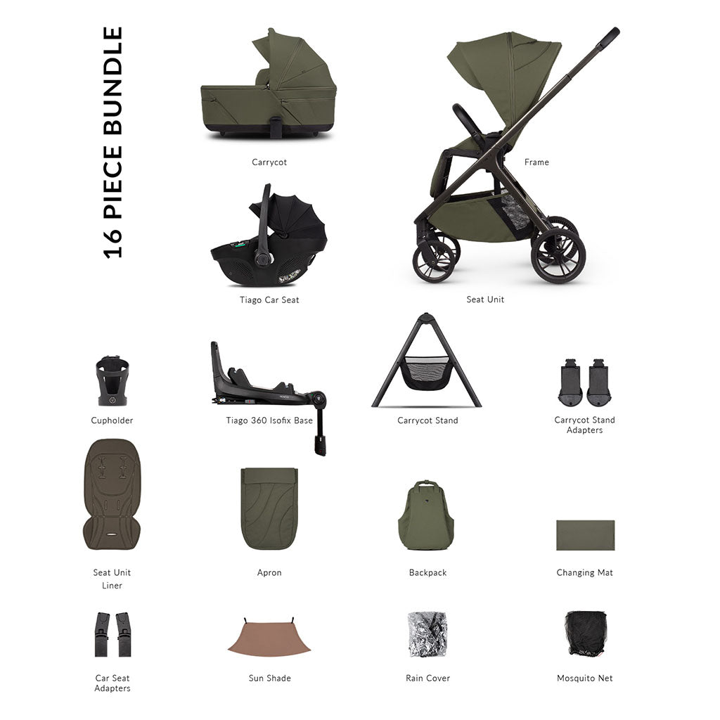 Venicci Tila Ultimate Bundle with Tiago Black Car Seat and Base - Olive